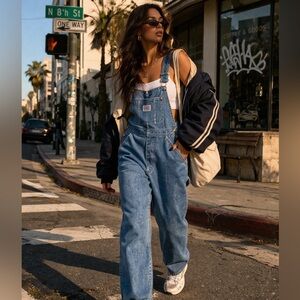 Vintage Ikeda 90s Denim Overalls Blue Made in Canada Size S Workwear Baggy Fit